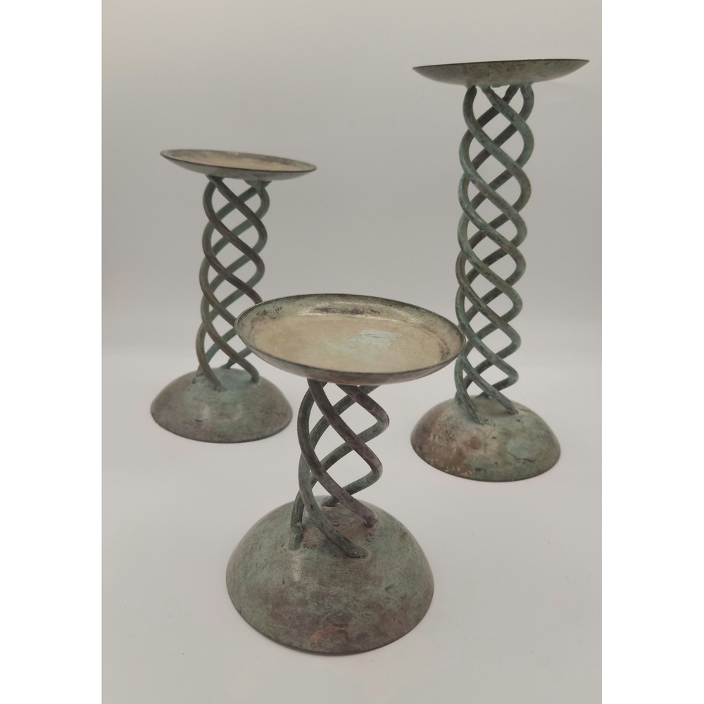 Vintage Set of 3 Hosley Classic Collection‎ Spiral Patina Candle Stands INDIA